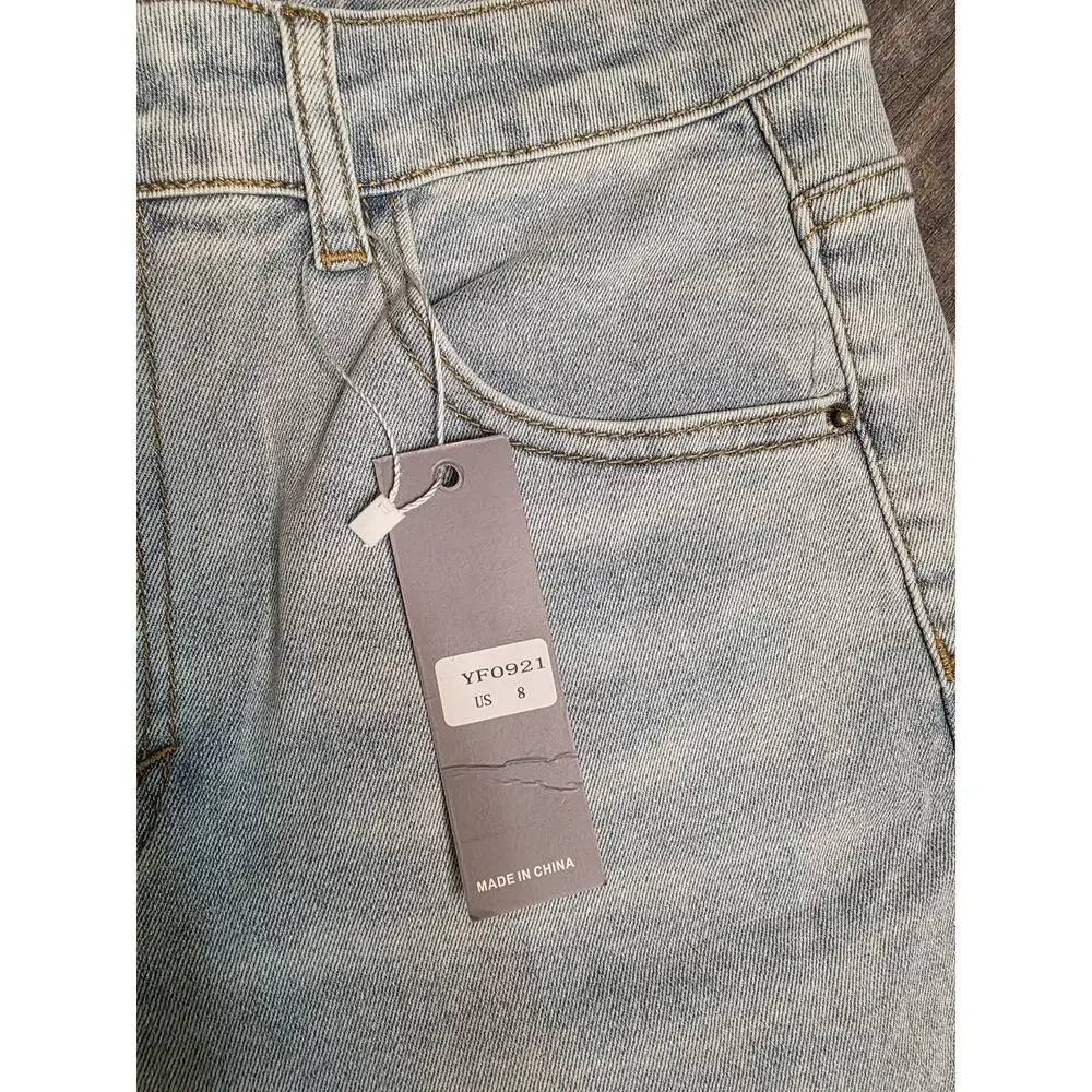 KDF Women's Jeans Size 8 Light Wash Wide Leg Raw Hem High Rise Stretch NWT - Picture 3 of 7